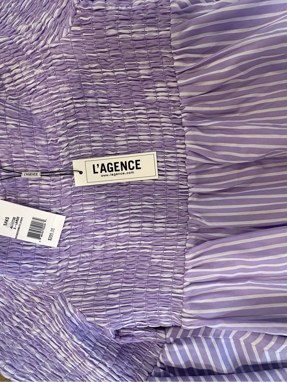 L'AGENCE Lavender Striped Denver Off-Shoulder Blouse NWT size XL - Picture 4 of 7